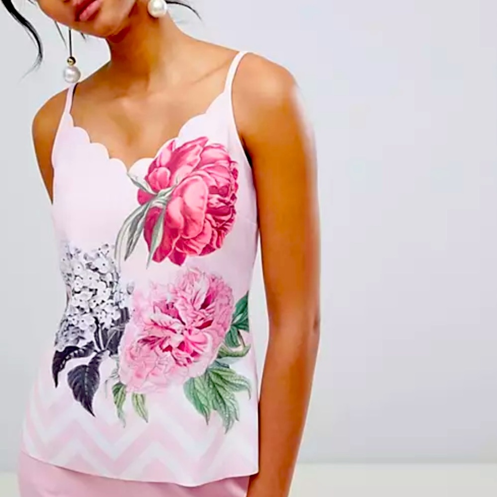 Ted Baker Scalloped Cami Top in Palace Gardens- Pink- L